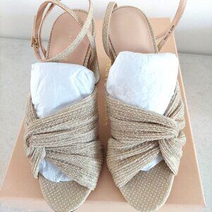 Loeffler Randall Reed Pleated Twist Tulle Fabric Open Toe Heel Sandal Pearl 5.5